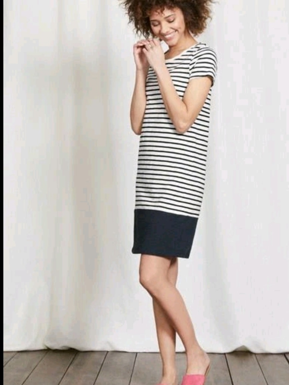 🌼B2G1🌼 Boden Navy and White Striped Short-Sleeve Shift Dress